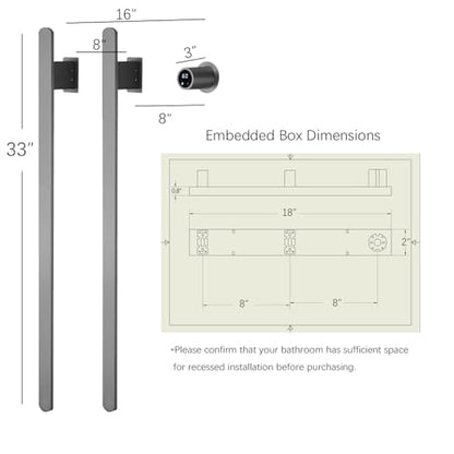 Bathroom Heated Towel Rack, Gray Towel Warmer, 2Bars, 110V | Smart Touch Control, Wall Mounted, Concealed Hardwired, Stainless Steel, Dry Towels in Modern Bathrooms, Space-Saving Design - color: Gun Grey-2 Bars