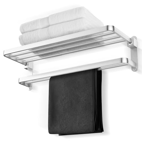 BOZWELL Bathroom Lavatory Towel Rack with Two Towel Bars,Brushed Satin Nickel 24-Inch Towel Shelf with Towel Bar,Towel Holder 1011-BSN-60 (Brushed Satin Nickel Finish) - color: Brushed Satin Nickel, size: 24 inch (60 cm)