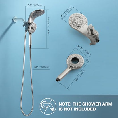 High Pressure Rain Shower Head with Handheld Spray Combo Fixed Showerhead Dual Shower Head Set 10 Sprays Detachable Hand Held Showerheads Built-in Magnetic System Brushed Nickel - color: Brushed Nickel