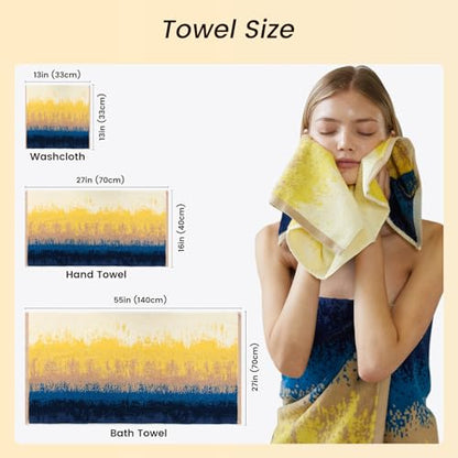 18-Piece Cotton Bath Towel Set for Bathroom, Hanging Loops, Coastal Ombre | Stock-up towel set for family bathrooms, guest baths, multi-bath homes, and wash-day rotation, OEKO-TEX certified, easy care - color: C02: Colorful - Beach