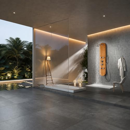 ANZZI 52" Shower Panel, Crane Series, Full Body Shower Panel With Heavy | Equipped With Four Acu Stream Jets That Deliver A Powerful, Dual Chrome Finish Controls, Massage Experience - color: Bamboo, style: 4 Jets