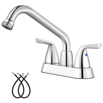 Aolemi Utility Laundry Sink Faucet,3/4" NPT Threaded End,Polish Chrome | 4-Inch Centerset Laundry Faucet For 2-3 Hole Utility Sinks,With 2 Handles,Swivel Stainless Steel Spout and Supply Lines - color: Polish Chrome
