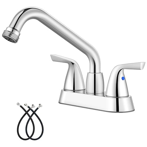 Aolemi Utility Laundry Sink Faucet,3/4" NPT Threaded End,Polish Chrome | 4-Inch Centerset Laundry Faucet For 2-3 Hole Utility Sinks,With 2 Handles,Swivel Stainless Steel Spout and Supply Lines - color: Polish Chrome