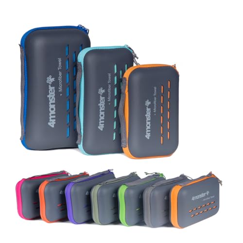 4Monster Quick Dry Travel Towel with Case & Carabiner – Super Absorbent Microfiber Gym & Camping Towel. Compact, Lightweight, Fast Drying for Beach, Swimming, Hiking, Backpacking - color: Orange, size: 31.50" x 15.80"