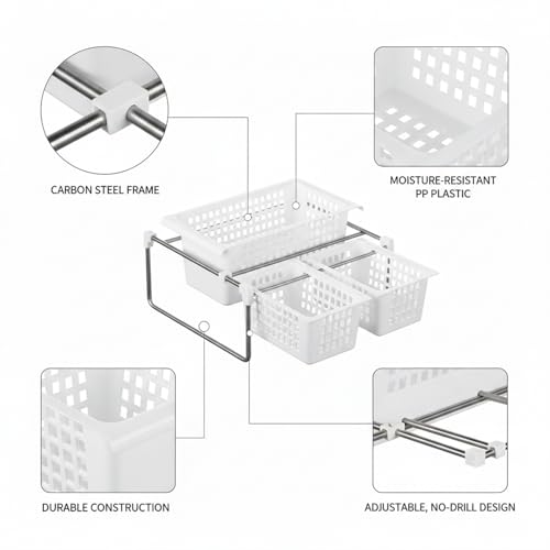 Adjustable Telescopic Cabinet Shelf, Tool-Free Under Sink Organizer Rack, Carbon Steel and PP Plastic Storage Solution for Kitchen and Bathroom - size: 9.84 x 5.71 x 4.53 in
