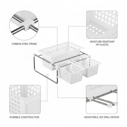 Adjustable Telescopic Cabinet Shelf, Tool-Free Under Sink Organizer Rack, Carbon Steel and PP Plastic Storage Solution for Kitchen and Bathroom - size: 9.84 x 5.71 x 4.53 in