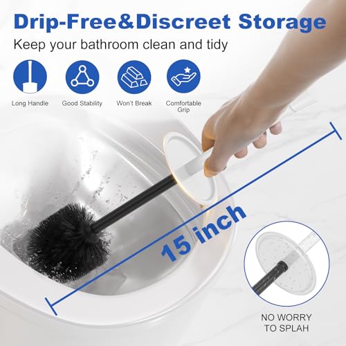 Toilet Brush and Holder Set：304 Stainless Steel Heavy Duty Toilet Bowl Brush，Removable Inner Bowl and Splash Protection，Bathroom Toilet Brush-Dense Bristles for Through Cleaning - color: White