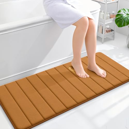 OLANLY Memory Foam Long Bathroom Rugs Runner 47x20, Super Soft Absorbent | Ochre, Quick Dry Bath Mat, Machine Washable Shower Floor Rugs, Bathmat Carpet for Bathroom Floor, Tub and Shower - color: Ochre, size: 47" X 20"