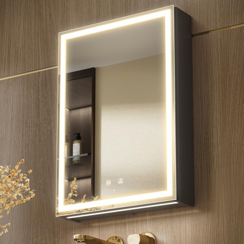 20x28 Inch Left Hinge Aluminum LED Bathroom Medicine Cabinet with Mirror | Light Adjustment, Anti-Fog, Sockets&USBs, High Capacity, Easy to Install - color: Left Hinge-20*28