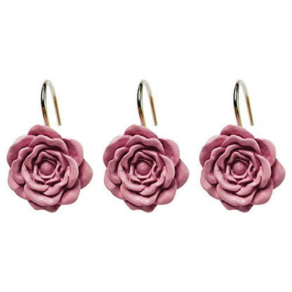 Twofishes Pink Rose Shower Curtain Hooks Set of 12 Pink Rose Flower Shower Rings Pack of 12