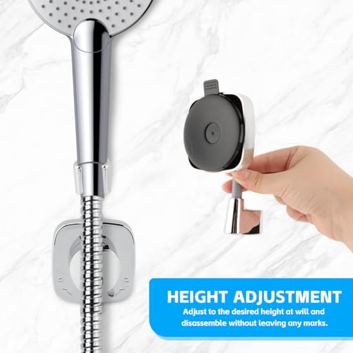 Shower Head Holder, Adjustable No-Drill Wall Mount for Suction Cup Handheld Shower, 360° Rotation ABS Shower Bracket with Hook, Fits RV/Apartments/Bathrooms