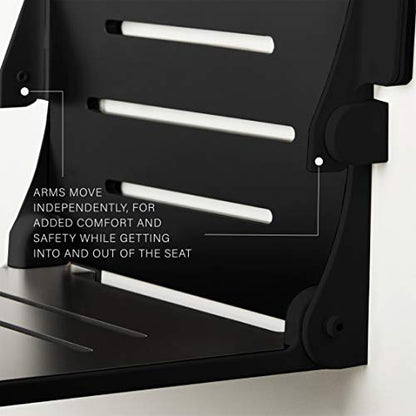 Seachrome Silhouette Comfort Folding Wall Mount Shower Bench Seat with Arms, Black Seat with Matte Black Frame - color: Black Seat With Matte Black Frame and White Arm Pads