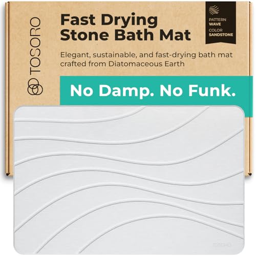 TOSORO - Stone Bath Mat Diatomaceous Earth Shower Mat Non-Slip Super Absorbent Diatomite Stone Bath Mats for Bathroom Floor Quick Drying Natural Easy to Clean (23.5 x 15) - Sandstone - color: Wave Sandstone, size: Pack of 1