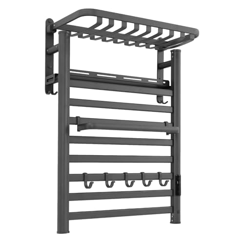 Towel Warmer Rack, Wall Mounted Electric Heated Towel Rack for Bathroom, 8 Bars Aluminum Towel Warmers, with Intelligent Touch Screen, Temperature Control & Timer (Dark Grey)