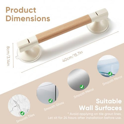 Suction Grab Bars for Bathtubs & Showers, 40cm | Suction Cup Removable Handrails, Weight Capacity: 265 lb, Bathroom Safety Grip, No Drilling Waterproof