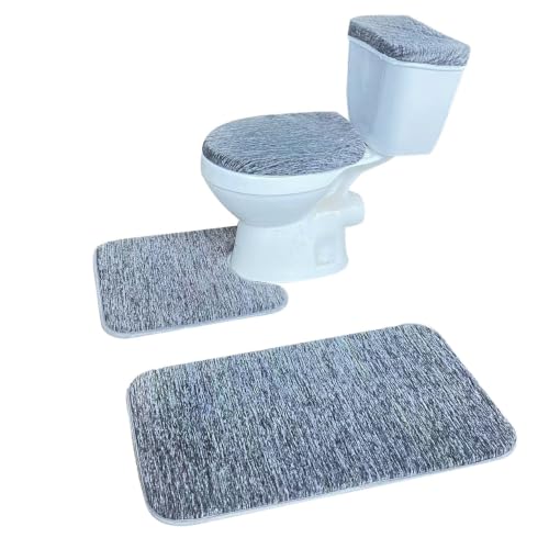Madeals Memory Foam Bathroom Toilet Rug Set 4 Piece with Toilet Lid Cover and Tank Covers Grey Bath Rug Gradient - color: Gradient