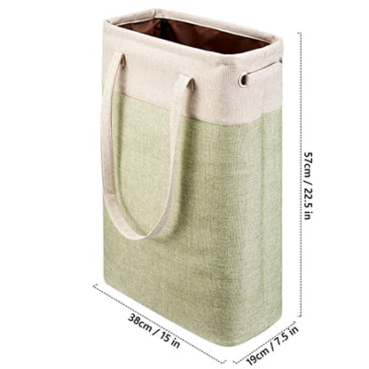 Laundry Basket with Handles Beige&Green Slim Laundry Bin Collapsible Dirty Clothes Basket Narrow Laundry Bag Foldable Dirty Hamper for Camping, Dorms, Apartments - color: Beig&Green