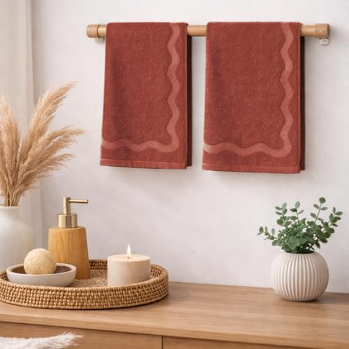 MONDAY MOOSE Scalloped Decorative Hand Towels, 2-Pack Soft Cotton with Wavy Embossed Design for Bathroom, Kitchen or Spa (16x28 inch, Terracotta) - color: Terracotta, size: 16x28 inch (Embossed Wavy, Hand Towels)