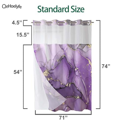 Purple Marble No Hook Shower Curtain with Snap in Liner- Luxury Marble Shower Curtains for Bathroom- Fabric Inner Liner, Modern Abstract Gold Stripes Bath Curtains- Machine Washable,71 x 74 - color: Purple Marble