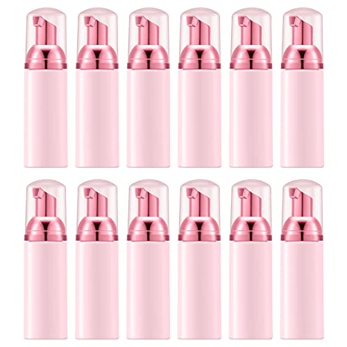 Lil Ray 2 Oz Empty Light Pink Foam Pump Bottle, Travel Foamer Soap Dispenser for Lash Shampoo, Hand Soap, Foaming Cleaner(Rose Red Pump, 12 PCS) - color: Light Pink