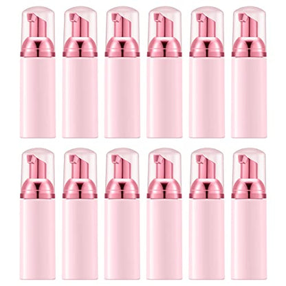 Lil Ray 2 Oz Empty Light Pink Foam Pump Bottle, Travel Foamer Soap Dispenser for Lash Shampoo, Hand Soap, Foaming Cleaner(Rose Red Pump, 12 PCS) - color: Light Pink