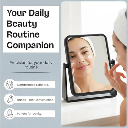 Danielle Creations Rectangle Soft Touch Vanity Mirror, Black, 1x/7x Magnifying Makeup Mirror with Stand, Portable Tabletop Bathroom or Desk Mirror