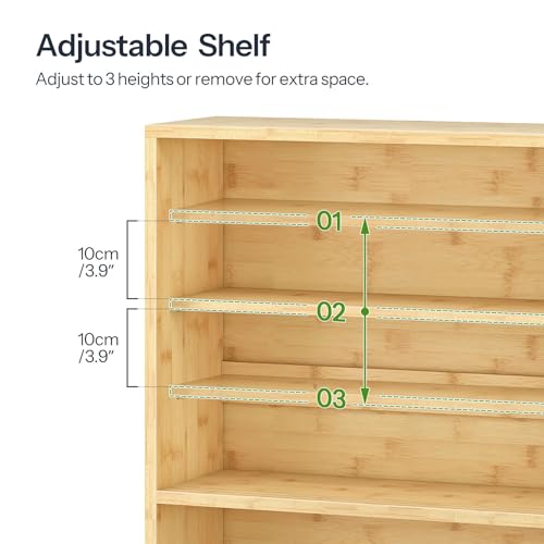 HOOBRO Bathroom Cabinet Wall Mounted, Bamboo Over Toilet Cabinet, Medicine Cabinet with Towels Bar & Adjustable Shelves, 23.6 x 7.9 x 28.5 Inches, for Bathroom, Laundry, Kitchen, Natural YL63CW01
