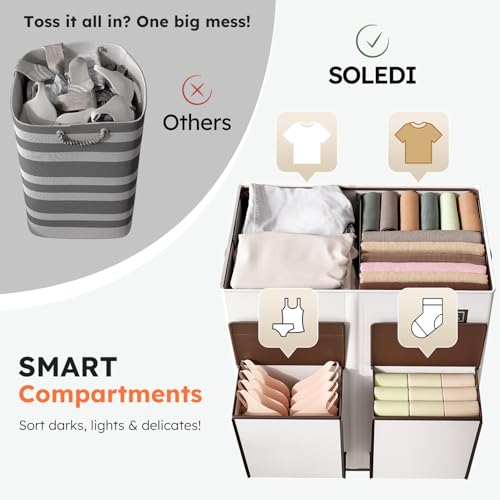 SOLEDI 180L Double Laundry Hamper with Lid and 2 Side Pockets, Dual Hamper | 2 Section Laundry Basket, Removable & Washable Laundry Bags, 180L Large Capacity, for Bedroom, Bathroom, Laundry Room, Dorm - color: Beige