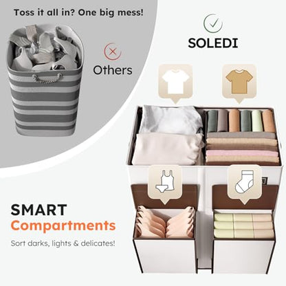 SOLEDI 180L Double Laundry Hamper with Lid and 2 Side Pockets, Dual Hamper | 2 Section Laundry Basket, Removable & Washable Laundry Bags, 180L Large Capacity, for Bedroom, Bathroom, Laundry Room, Dorm - color: Beige