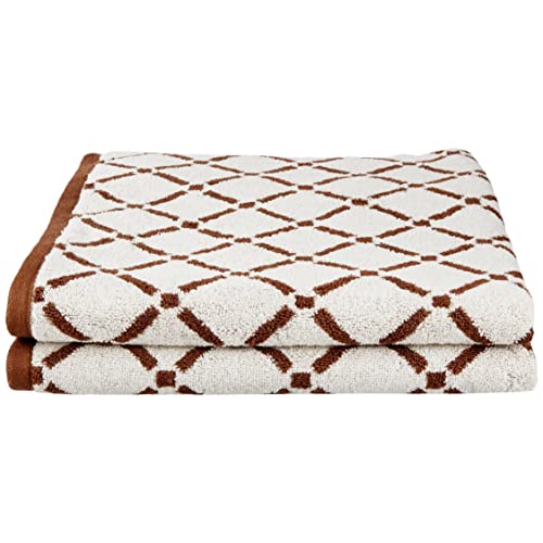 Superior Luxurious Diamonds Cotton Absorbent Bath Towel Set of Two, Quick Dry, Perfect for Bathroom, Kitchen, or Beach, Attached Loop for Hook Hanging, Diamond and Solid, Chocolate/Cream - color: Chocolate/Cream, size: Bath Towel Set