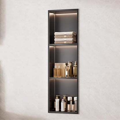 Stainless Steel Shower Niche Insert Tile Ready Recessed Wall Shelf with LED Light Strips No Tile Needed Multiroom Storage Cabinet