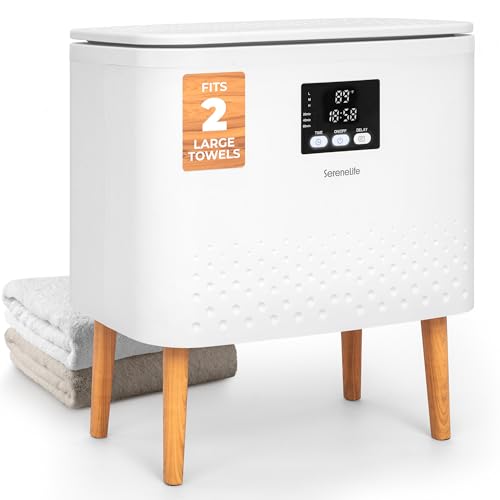 SereneLife Rectangular Towel Warmer Bucket, Large Capacity Blanket and Towel Warmer for Bathroom, Single-Touch Control, Energy-Efficient Design with Auto Shut-Off, 20L Capacity, White - color: Natural