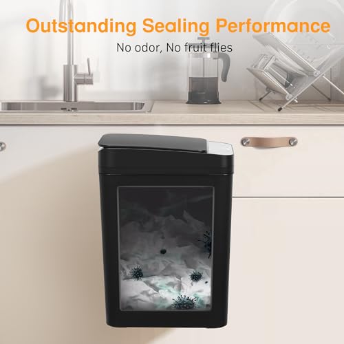 2 Pack Touchless Bathroom Trash Can for Kitchen Hanging Trash Can 2.6 Gallon Automatic Motion Sensor Rubbish Can Narrow Small Garbage Bin for Kitchen, Toilet, Bedroom, RV(Black,Battery) - color: Black Battery