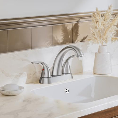 Centerset 4 Inch Brushed Nickel 2 or 3 Holes Stainless Steel Bathroom Sink Faucet, 2 Handle Bathroom Faucet with Copper Pop Up Drain and Water Supply Lines, BF008-5-BN - color: Brushed Nickel, style: 1 Pack