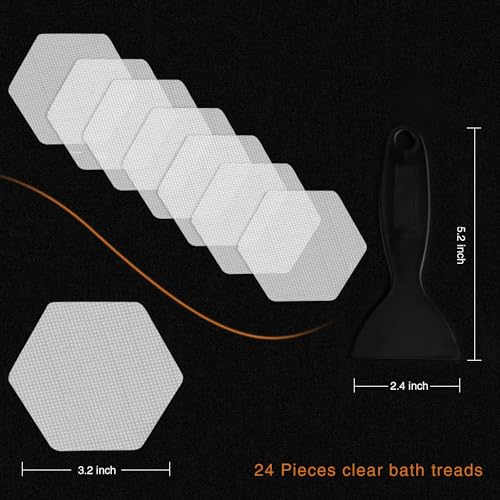 Secopad Original Bathtub Stickers Non-Slip, Hexagon Safety Shower Treads Adhesive Appliques with Premium Scraper - color: Clear