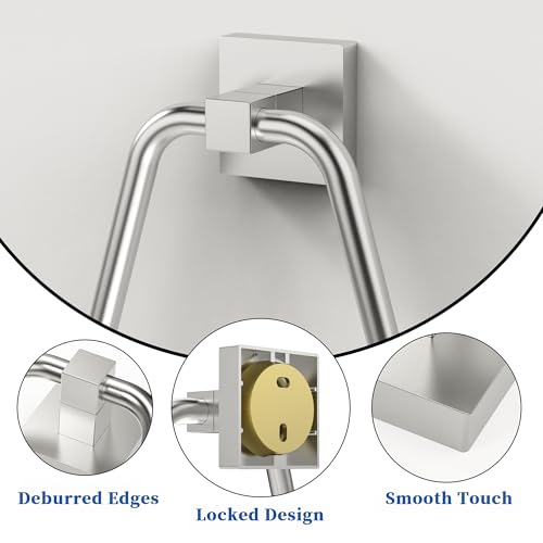 RUACQ Towel Ring, Hand Towel Holder for Bathroom Wall, Brushed Nickel | Wall Mounted Hand Towel Bar, 304 Stainless Steel Towel Hanger, Square Base, Geometric Towel Holder Design, Modern, Heavy Duty - color: Brushed Nickel
