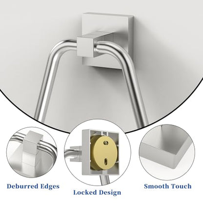 RUACQ Towel Ring, Hand Towel Holder for Bathroom Wall, Brushed Nickel | Wall Mounted Hand Towel Bar, 304 Stainless Steel Towel Hanger, Square Base, Geometric Towel Holder Design, Modern, Heavy Duty - color: Brushed Nickel
