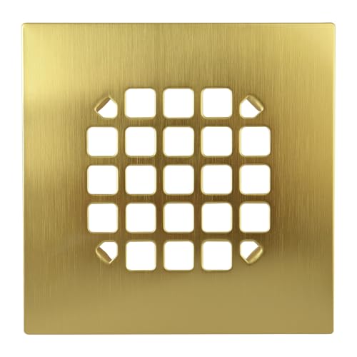42361 Shower Drain Cover for Oatey 130 Series, 4-1/4" Brushed Gold | Snap-In Square Shower Drain Strainer Helps Prevent Hair Clogs, Improves Drainage & Refreshes Bathroom Floor Drain Appearance