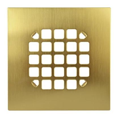 42361 Shower Drain Cover for Oatey 130 Series, 4-1/4" Brushed Gold | Snap-In Square Shower Drain Strainer Helps Prevent Hair Clogs, Improves Drainage & Refreshes Bathroom Floor Drain Appearance