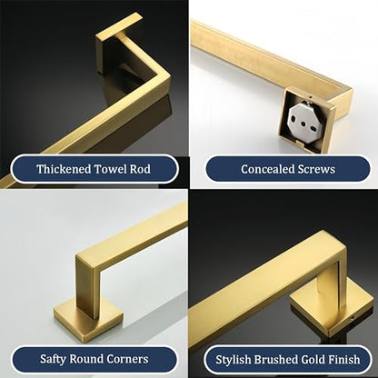 SEIDO 24 Inch Brushed Gold Towel Bar, Heavy Duty & Rust-Proof 304 Stainless Steel Bath Towel Holder, Modern Square Wall Mounted Towel Rack for Bathroom, Kitchen, RV - color: Brushed Gold, size: 24 Inch