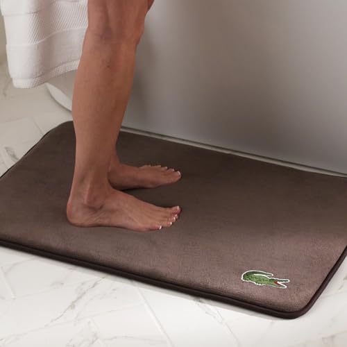 Lacoste Memory Foam Bath Rug – Ultra Soft Fleece Bathroom Mat with Embroidered Crocodile Logo, Super Absorbent, Non-Slip Backing, Machine Washable, Plush & Stylish 19"x30" – Brown - color: Falcon, size: 1'7" x 2'6" (Rectangular)