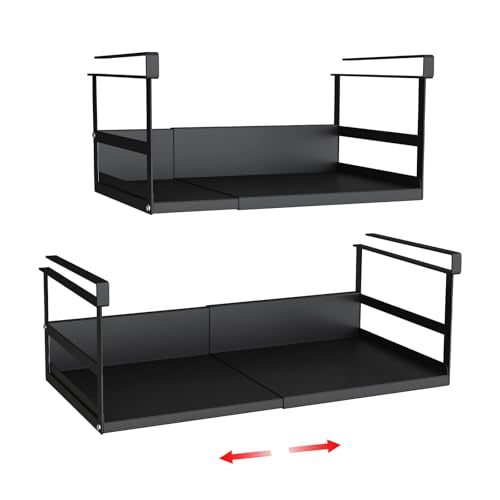 Expandable Under Cabinet Shelf Organizer with 0.94-Inch Thick Clips, Heavy Duty Extendable Under Shelf Storage Basket for Pantry or Laundry Room, Black, 2 Pack, Interior: 5.7" H x 8.54" D - color: Black-5.7"h X 8.54"d-0.94" Thick Clip, size: 2 Pack