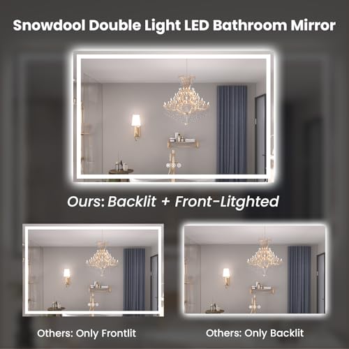 Snowdool 48 x 40 in LED Bathroom Mirror, Front and Backlit, Anti-Fog | Front and Backlit, 3 Color Temperatures, Anti-Fog, Tempered Glass - size: 40"L x 48"W