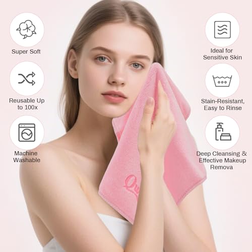 Makeup Remover Washcloths, 6 Pack Microfiber Face Towels, Plush & Thick, Ultra Soft Reusable Towels for Face & Hands, Highly Absorbent & Gentle 12 x 12 Inches, Light Pink - color: Light Pink