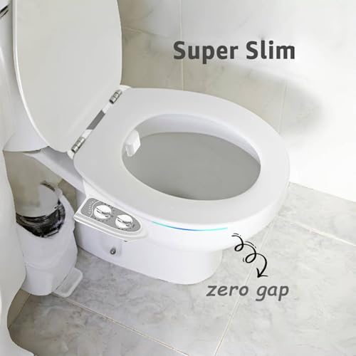 Aünsffer Bidet Attchment for Toilet Grey, Cold Water No-Electric, 3 Wash Modes [Frontal Wash + Rear Wash + Self-Cleaning]，Dual Nozzles Water Pressure Adjustable, Grey - color: Gray