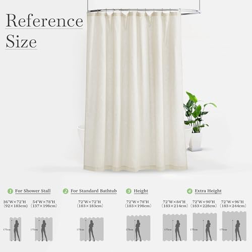 KGORGE Natural Linen Shower Curtain for Bathroom - Linen Blend Button Hole Semi Sheer Lightweight Waterproof Shower Curtains for Bathtub, 54 x 78 inches Long, Hooks Included | Semi-Sheer Waterproof Fabric Lightweight Button Hole for Bathtub, 12 Rust-Proof