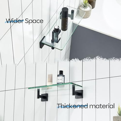 KOKOSIRI Bathroom Shelves Glass Floating Shelf 12-Inch for Bedroom Living Room Kitchen Hanging Rack Rustproof Wall Mounted Black 2 Pack B1105BK-L12-P2 - color: Matte Black, size: 12-Inch(2 Pack)