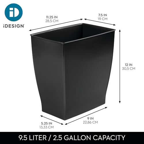 iDesign Small Plastic Bathroom Trash Can, Slim Rectangle, 2-Pack, Black | Garbage Bin for Bedroom, Office, Dorm - color: Black, style: Pack of 2