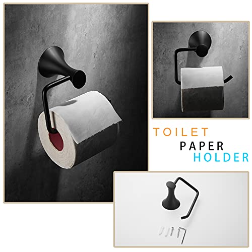 NEWRAIN 3-Piece Bathroom Hardware Set, Matte Black - Hand Towel Ring, Toilet Paper Holder, Robe Towel Hooks