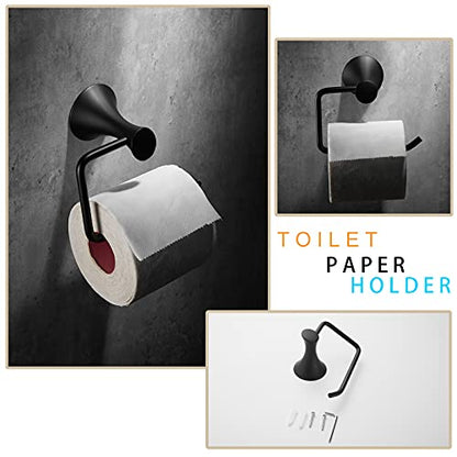 NEWRAIN 3-Piece Bathroom Hardware Set, Matte Black - Hand Towel Ring, Toilet Paper Holder, Robe Towel Hooks